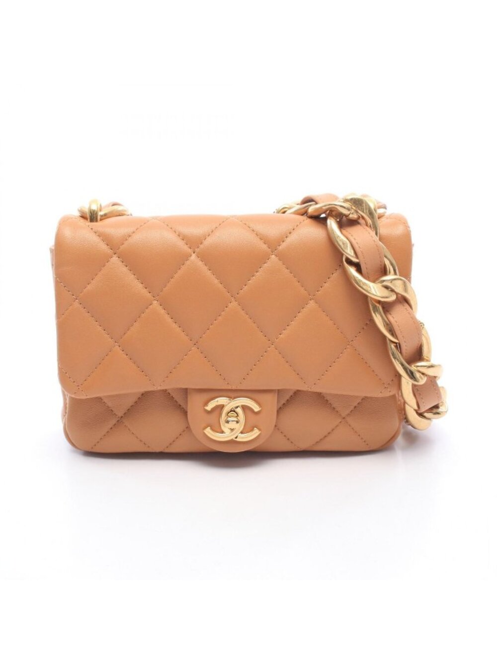 Chanel Shoulder Bag Quilted Small Flap Camel Leather Chain